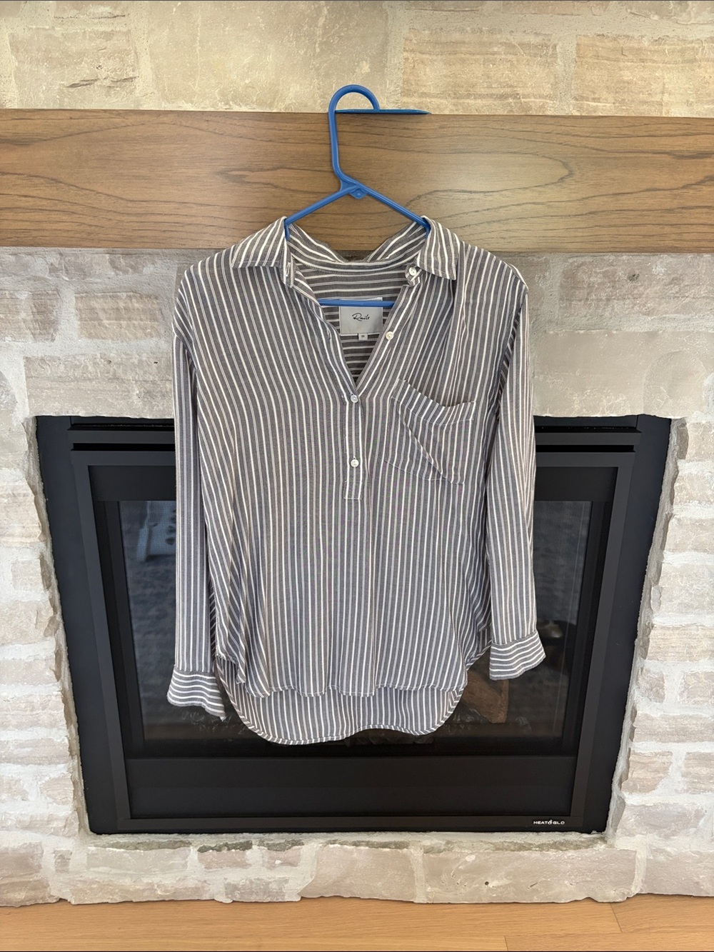 Rails Gray and White Vertical Stripe Popover Shirt